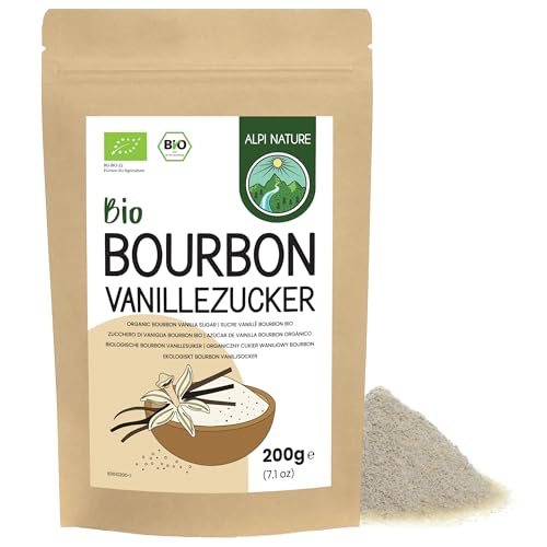 Alpi Nature Bourbon Vanillezucker BIO 200g Premium Puderzucker und Rohrohrzucker mit gemahlene Vanilleschoten Madagaskar