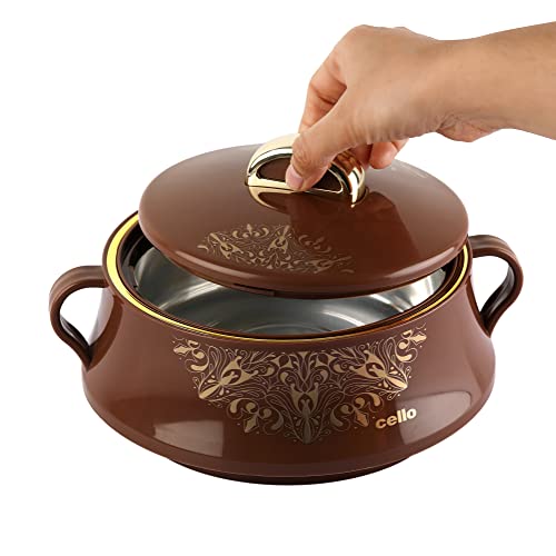 Image of CELLO Midas Casserole Hot Pot Box for Daily Use & Kitchen 1500 ml, Brown | BPA Free Serving Inner Steel Insulated Food Grade Airtight Sturdy Handle Casseroles Case Set for Roti Chapati Rice Biryani