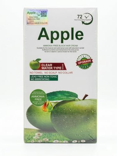 Apple Ammonia-Free Black Hair Color Cream 72 (A 500ml + B 500ml) | No Ammonia No-Toxic Natural Black Hair Dye 72 | Long-Lasting Nourishing Formula | Safe Hair Coloring Cream for Men & Women