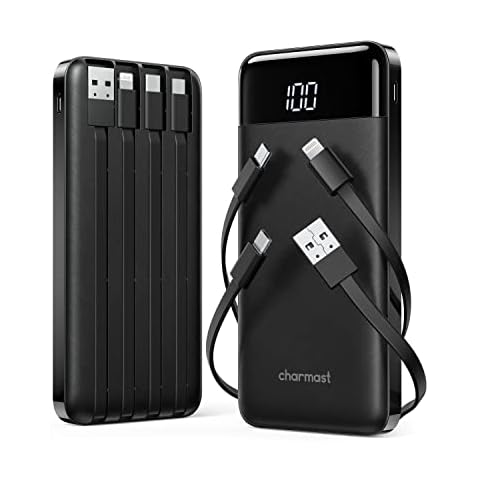2 Packs Portable Chargers with Built in Cables, 2PCS Slim 10000mAh Travel Essentials Battery Pack 6 Outputs 3A Power Banks for iPhone Samsung Pixel LG Moto iPad Cover