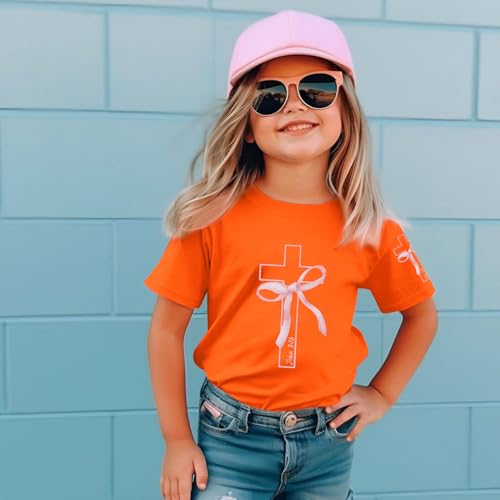 Image of Girls Cute Christian Shirts Kids Pink Bow Shirt Jesus God Faith Tshirts Aesthetic Cross Bible Verse Graphic Tee Tops