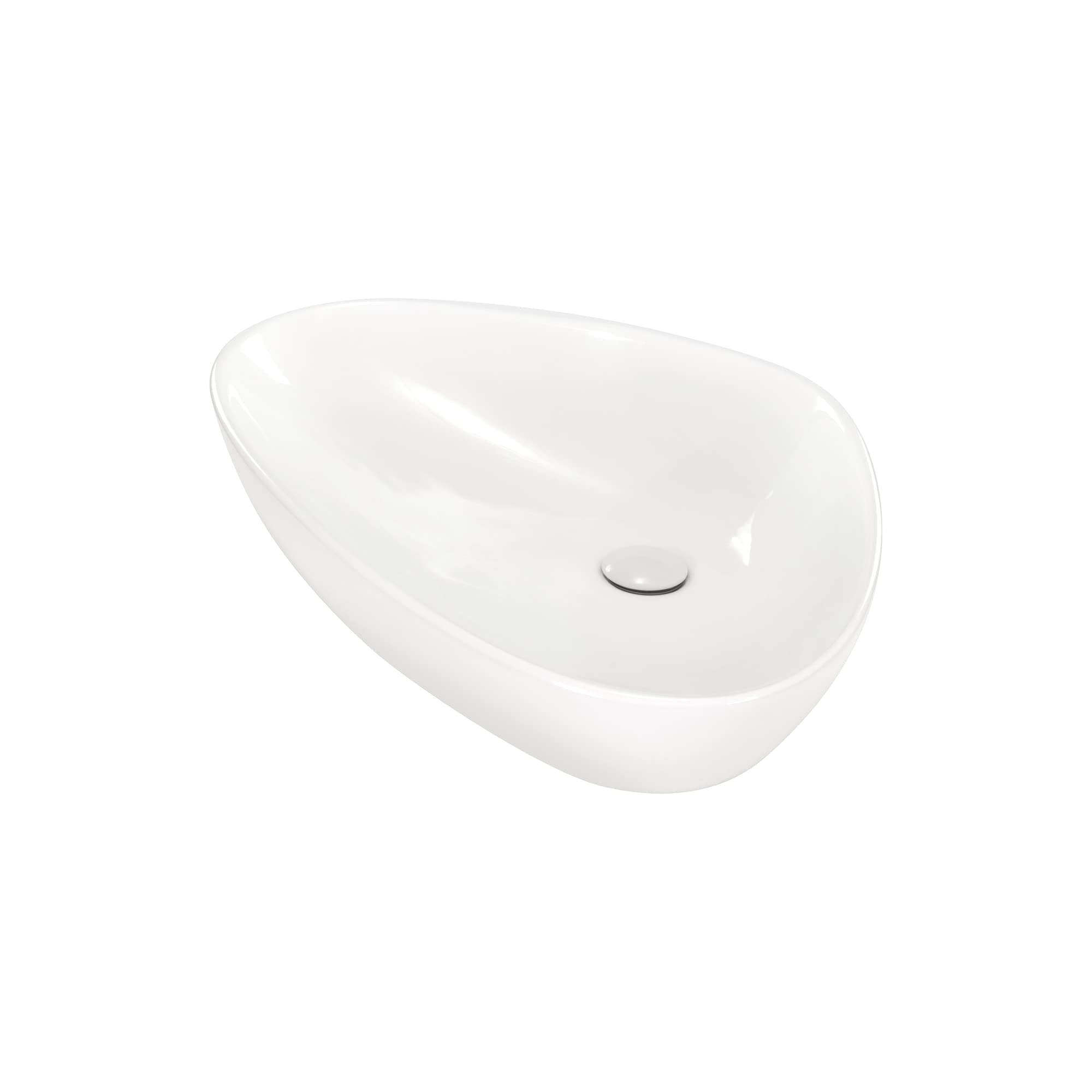 Lavabo sobre Encimera Triangular con Esquinas Redondeadas en Ceramica Brillante UNITI | 64x44x15 cm | Incluye Tapon "Pop Up" con Valvula de Desague Click Clack | Sin Taladro Grifo | Color Blanco