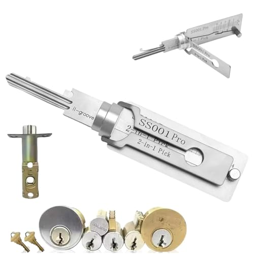VRYNDH 1 Stück Hauptschlüssel-decoder aus edelstahl,Schlüsseldecoder Aus Edelstahl Stainless Steel Key Decoder, 2-In-1 Lock Pick Präzisionsinstrument-Präzisionshaken(SS001Pro)