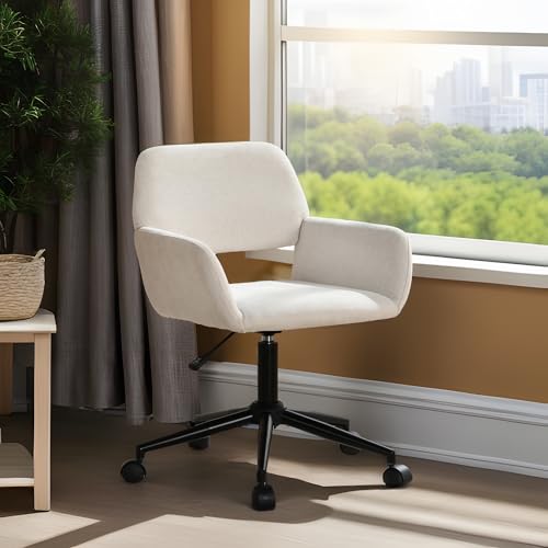 39F FURNITURE DREAM Compact Swivel Work Chair with Fabric Upholstery – Adjustable Height & Supportive Arms – Swivel & Adjustable Height Function,Beige,61x56x76-86cm
