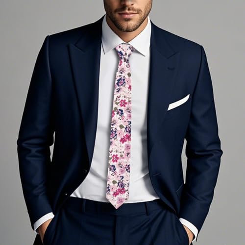 Image of Cotton Floral Ties for Men 2.76 inch Men's Skinny Tie Linen Flower Printed Neck Tie for Wedding Dating Party