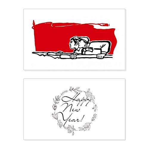 Tarjeta de felicitación de Año Nuevo con diseño conmemorativo de bandera roja para todos