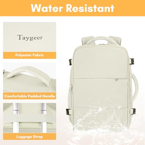Image of Taygeer Large Travel Backpack, 17 inch Laptop Backpack for Women | Airline Approved Personal Item Mochila, 40l Luggage Carryon Work Bag for friend and Ladies Business Travel Hiking, Beige
