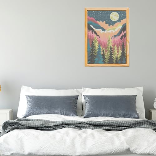 Image of FREEBLOSS 11CT Scenery Cross Stitch Kits for Adults Stamped Cross Stitch Wall Hanging Kit Embroidery Kit Cross Stitch Starter Kit with English Instructions, Cotton Embroidery Fabric