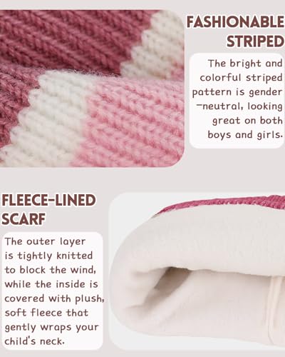 Image of Kids Winter Hat Gloves Scarf Set,Beanies with Earflap Pompom Neck Warmer Touchscreen Gloves Fleece Lined for Boys Girls 4-10Y