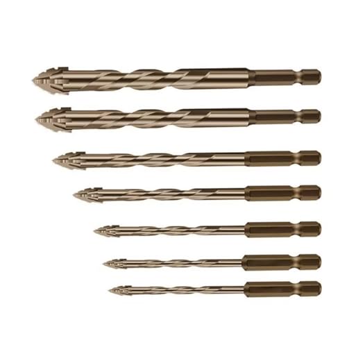 Image of Serplex Power Drill Bits Set, 7-Piece (3-12mm), Alloy Steel Carbide-Tipped, 4-Edge Sawtooth, Hex Shank Hole Opener Industrial Strength Alloy Steel Carbide Drill Bits for Concrete, Tile, Glass, Marble