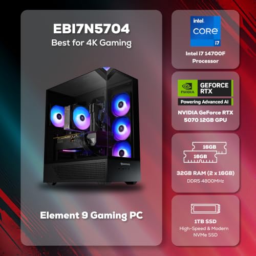 Image of iBUYPOWER Element Gaming PC Desktop Computer Intel Core i7 14700F CPU, NVIDIA GeForce RTX 5070 12GB GPU, 32GB DDR5 RAM, 1TB NVMe SSD, Windows 11 Home, Gamer Keyboard and Mouse - EBI7N5704