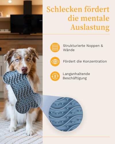 Martin Rütter – Leckmatte Hund in Knochenform mit Saugnäpfen Grau L – Hundespielzeug aus Silikon BPA-frei – Schleckmatte für mentale Auslastung & Beschäftigung – Spülmaschinen- & Gefrierschrankfest