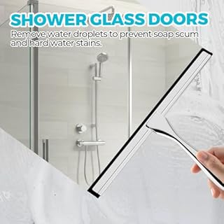 ALFLOD 12-Inch All-Purpose Shower Squeegee for Shower Doors, Tile Shower Walls, Bathroom, Window, Glass and Car Windshield, Mirrors and Kitchen-Stainless Steel, Silver