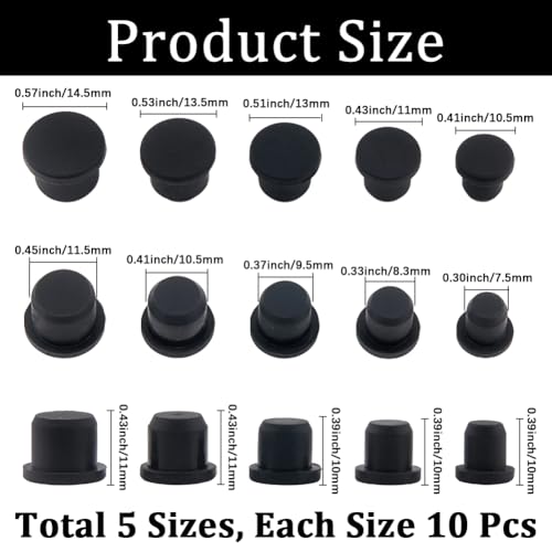 Image of GORGECRAFT 50Pcs 5 Sizes Black Silicone Bottle Stopper Tube Seal Plug 7.5 /8.3 /9.5 /10.5 /11.5mm Salt and Pepper Shakers Stopper Replacement Insert Hole Plug End Covers for Bottles Pipes Flower Pots