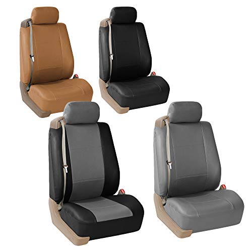 Image of FH Group PU309TAN102 Tan Front PU Leather Seat Cover, Set of 2 (Set Built in Seat Belt Compatible Airbag Ready)
