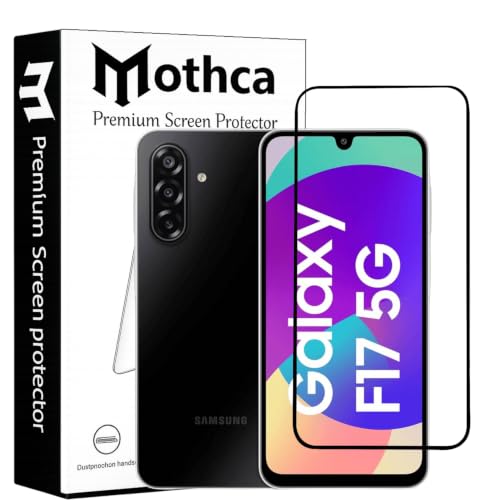 Image of Mothca Military-Grade Gorilla Tempered Glass Compatible with Samsung Galaxy F17 5G | Black | Full Screen Protection | Scratch Resistant | Easy Installation Kit (Pack of 1)