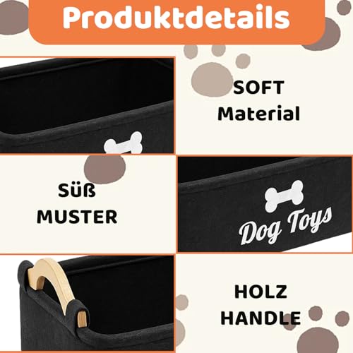 SongBuydn Hundespielzeug Aufbewahrung, Spielzeugkiste Für Hund, Aufbewahrungsbox Schwarz 38x25x18cm, Praktischer Spielzeug Korb Für Haustierbedarf, Ordnung Und Sauberkeit Im Wohnbereich