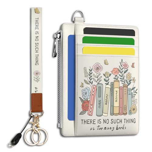Image of Hancynir Book Bookish Slim Wallet Women Credit Card Holder, Wristlet RFID | Cute Keychain Lanyard Wallet, Travel Zipper Coin Pocket, Ladies Gifts Women, Minimalist Card Case, 6 Card Slot, PU Leather