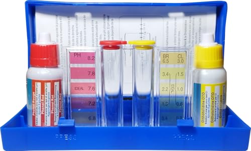 Test Kit Analizador De Ph y Cloro (Otho/Phenol) 6 Gotas Para Medir Los Valores De pH y Cloro Del Agua De Su Piscina Spa O Jacuzzi (Test Kit Olissa 6 Gotas)