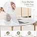 COSTWAY Coffee Table Set of 3, Round Faux Marble Coffee Table and 2 Square End Side Tables with Metal Frame, Modern 3-Piece Living Room Tables Set for Small Space, Apartment (White & Gold)