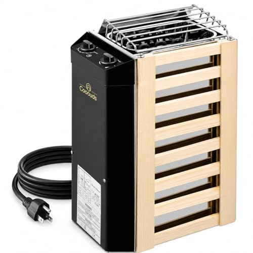 2KW 110V Sauna Heater with Plug No Need for Wiring Plug and Play 100 Cu.Ft. Heated Area Electric Sauna Heater with 3h Timera and Internal Temperature Control Suitable for Small Sauna Rooms