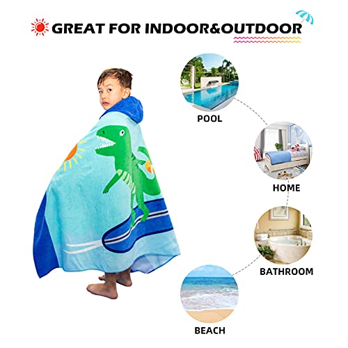 Bangsaur Kids Hooded Beach Bath Towels, 100% Cotton 50"X30" Wrap Towel, Toddlers Boys 3-12 Years Coverup Towel Surfing T-Rex #TOP2