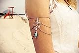 armband silberperlen Material: Acryl DIVISTAR Bohemian Damen Metall Türkis Perlen Oberarm Armreif Quasten Kette Armband Manschette (Blattgold)