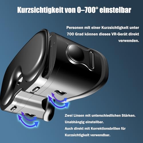 Lunettes de réalité virtuelle pour téléphone portable avec contrôleur, lunettes 3D réglables, compatibles avec les filtres de lumière bleue et lentilles HD, pour jeux mobiles et films – vue 8
