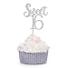 Giuffi Silver Sweet 16 Cupcake Toppers Sixteenth / 16th Birthday Party Decorations