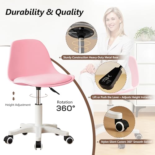 Image of Small Desk Chair Cute, Swivel Armless Task Chair with Soft Padded Cushion, Height Adjustable Home Office Desk Chair with Back for Adult, Study Room, Vanity, Office Work