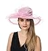 Women's Organza Church British Fascinator Bridal Tea Party Wedding Hat Summer Ruffles Cap(Hj-Pink Bow 2)