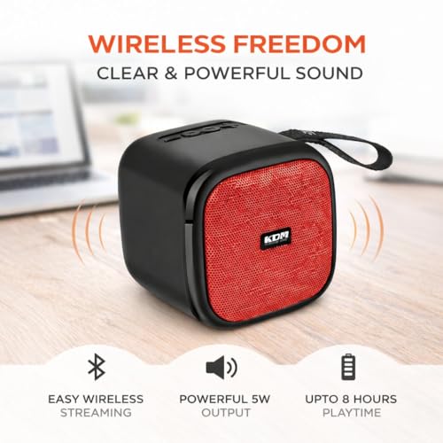 Image of KDM 30 DotCom Portable Bluetooth Speaker, 5W Clear Sound, 8H Playtime, TWS Pairing, FM Radio, Hanging Strap, USB /TF, Type-C Charging, Compact Design,Red