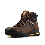 SUREWAY Men's 6' Steel Toe Lightweight Waterproof Work Boot - Leather,Lace Up,Oil/Slip Resistant Dual-Density Comfortable EH Construction Industrial Ankle Safety Men Work Boots,Roofing, Hunting BROWN