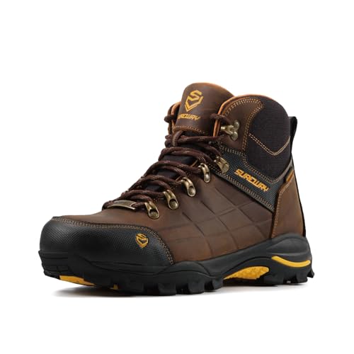 SUREWAY Mens 6 Soft Toe Lightweight Waterproof Work Boot - Leather Lace Up Oil/Slip Resistant Dual-Density Comfortable EH Construction Industrial Ankle Safety Men Work Boots Roofing Hunting BROWN