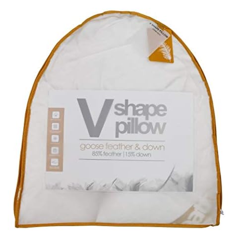 BEDWAY - Goose Feather and Down Orthopaedic V Shaped Pillow with Down Proof Cotton Cambric Fabric, Machine Washable Cover