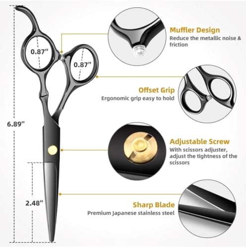 Image of Professional Hair Shears 6.5 inch Black Blind Hole Sharp Hair Scissors Hair Cutting Scissors Barber Scissors Barber Shears Haircut Scissors