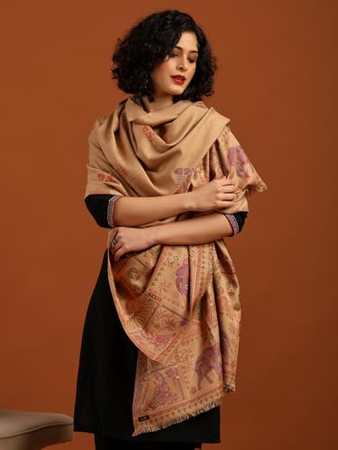 Image of tweedle Women's Ethnic Mahotsav Design Zari Shawl, Faux Wool Stole /Scarf for Ladies, Size - 40 x 80 inches