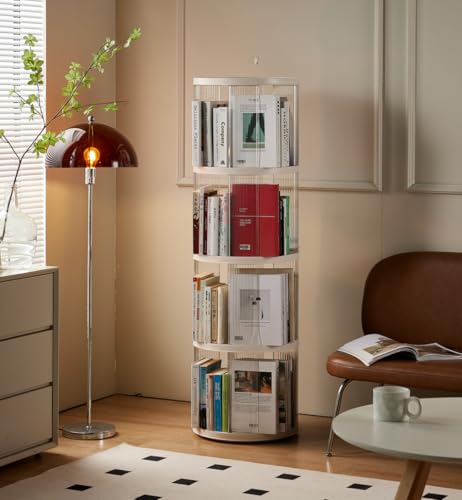 AWOI 4-Tier 360° Rotating Bookcase, Compact Round Swivel Bookshelf Tower for Corner & Small Spaces, Space-Saving Storage Organizer for Bedroom & Living Room - Image 4