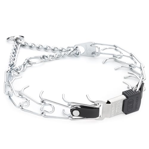 Herm Sprenger Chrome Plated Steel Dog Collar with Quick Release ClicLock Buckle and Biothane Insert Training Collar for Dogs Made in Germany (Black, 22in x 3.0mm(Neck Size up to 18-19in))