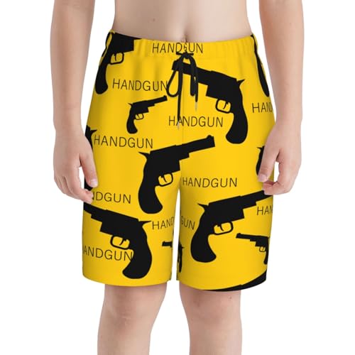 Boys Swim Trunks Fashion Handgun Gun Yellow Kids Swim Shorts Quick Dry Beach Board Pocket3