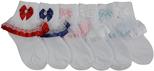 ToBeInStyle Girl's Pack of 6 Lace Trim Foldover Socks