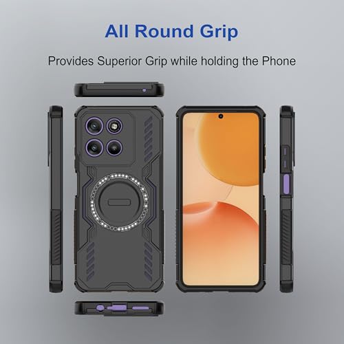Image of amazon basics Back Case Cover for Motorola G57 Power 5G | Magnetic Case with Built-in Metal Ring | Supports MagSafe Charger, Wallet & Car Mount | Shockproof Hybrid PC + TPU | Black
