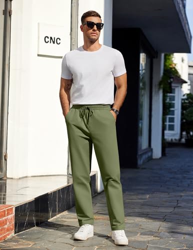 COOFANDY Men's Cargo Pants Regular Fit Elastic Waist Cotton Trousers Basic Drawstring Casual Pants Green Christmas Pants2
