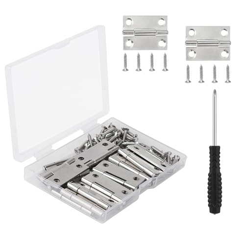 Roosea mini cerniere per legno 20 Pezzi mini cerniera 36 * 27 * 1.0mm cerniere inox Cerniere per Porte Cerniere a Testa per modellismo Cofanetti o casa delle bambole con 80 pezzi viti per legno
