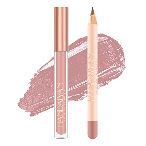 Easilydays 2Pcs Matte Nude Lip Liner Pencil And Lip Stick Set, Velvety Creamy Matte Lip Crayon Full Coverage Lip Stain High Pigment Waterproof, No Smudge Lipstick For Women, Smooth Matte Lip Color Makeup (#01) #TOP3