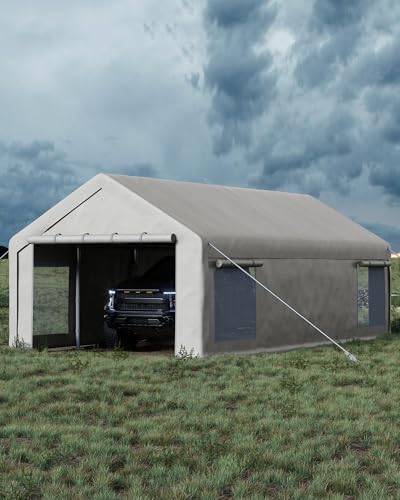 Image of 13x25 FT Carport,Heavy-Duty Carport with 4 Roll-Up Windows & Doors, Portable Garage 200g PE Tarp, Waterproof & UV Protected Outdoor Shelter for Car, Boat, Truck, Motorcycle