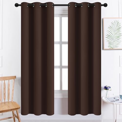 Yakamok Premium Room Darkening Thermal Insulated Curtains for Bedroom/Living Room - Classic Grommet Top (2 Panels, Chocolate Brown, 38 Inch by 72 Inch)