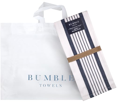 Premium Kitchen Towels (20”x 28”, 6 Pack) – Large Cotton Kitchen Hand Towels – Striped Flat & Terry Towel – Highly Absorbent Tea Towels Set with Hanging Loop – Navy Blue