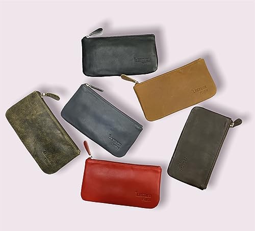 Image of Leather Travel Pouch - Beautifully Handcrafted YKK Zippered Pouch Handmade - 8 x 4 inches.(RED)