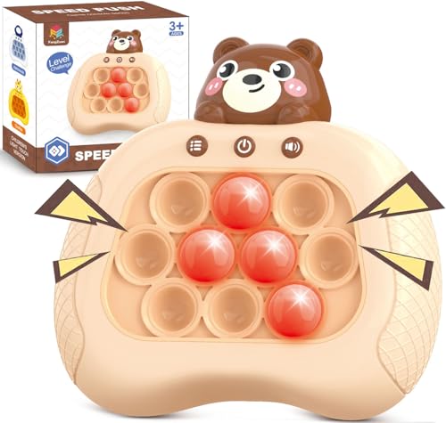 Image of Fast Push Game Fidget Toys, Handheld Game Console, Bubble Game Console, Puzzle Game, Light up Push Game Kids Toys for Ages 3-12, Birthday for Boys Girls Adult (Brown Bear)